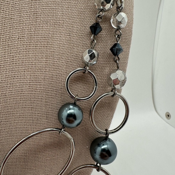 Lia Sophia silver tone and grey faux pearl extra long necklace - Picture 3 of 5